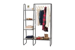 Modern Minimalist Iron Storage Rack Indoor Clothes Hanger Simple Black Movable Iron Storage Coat Rack for Living Room