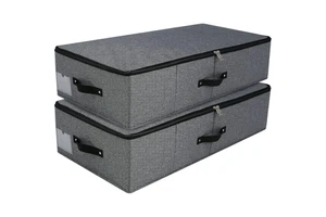 Bed Storage Container Bins Foldable Low Profile Underbed Organizer Thick Linen Fabric Sturdy Sides Dual Zipper Storage Box