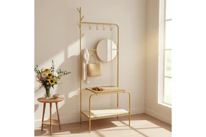 Multifunctional Freestanding Metal Coat Rack for Shoes Furniture Living Room Towel Storage Includes Cleaning Tools Dinnerware
