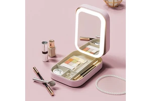 Plastic Cosmetics Storage Jewelry Box with Light Mirror Integrated Desktop Organizer Dustproof Portable Modern Simple Design
