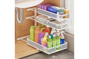 Pull Out Organizer 3-Tier Multi-Functional Cabinet Storage Rack with Sliding Rails Adjustable Spice Shelf for Kitchen & Bathroom