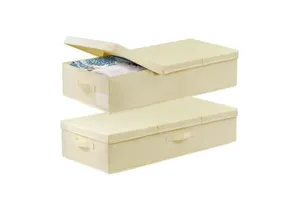 Modern Foldable Linen Rectangle Under Bed Clothes Organizer Storage Bins Large Underbed Containers with Lids