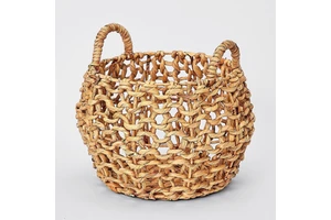 Eco-Friendly Woven Water Hyacinth Storage Basket with Handles Multipurpose Organizing for Home Laundry & Clothing Spaces