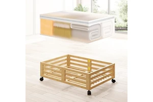 Bamboo Under-Bed Rolling Storage Basket Household Wooden Rack for Quilt Clothing Pot Storage Convenient Access to Bed