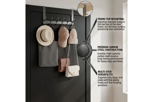 Wall-mounted Multi-hook Carbon Steel Hook Rack Self-adhesive Flexible Heavy-Duty Punch-Free Clothing Organizer Storage