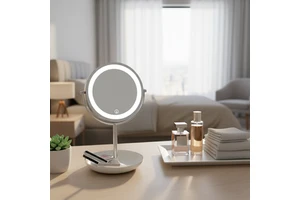 Factory New Products Home Basics Chrome Personalized Magnifying Cosmetic Storage Mirror With LED Light And Dual Sided