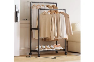 1 Layer Modern Multi-functional Metal Coat Rack Freestanding Bedroom Clothes Organizer Garment Rack with Shoe Storage Shelves