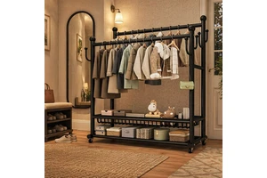 Cloakroom Closet Coat Rack Modern Coat Rack Storage Rack Metal Coat Rack with Adjustable Shelves