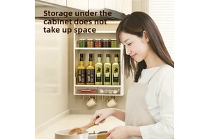 Plastic Kitchen Wall-Mounted Drill-Free Three-Tier Storage Rack for Small Items Multi-Functional Seasoning Organizer