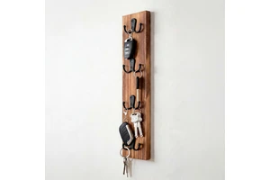 Vertical Key Holder for Wall Mounted Wooden Key Rack Organizer with Hooks for Home Entryway Storage Solution for Keys Wallets