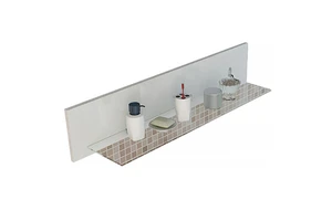Jet-Line White High-Gloss Bathroom Corner Shelf with MDF and Glass 90x20cm Wall-Mounted for Storage