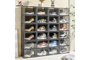 Xinhang Manufacture Hot Sale Plastic Shoe Case Storage Box Stackable Black/White Transparent Shoe Boxes Shoe Box With Magnet