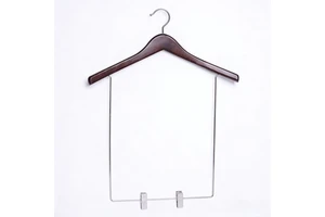 Eco-friendly Non-slip Walnut Wooden Single Display Hanger Long Metal Clips Deluxe Door Wall Mount Clothing Suit Store Wardrobe
