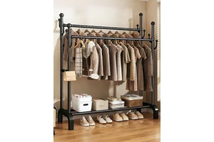 Floor-standing Metal Coat Rack Cream-Style Movable Storage Rack for Bedroom and Balcony
