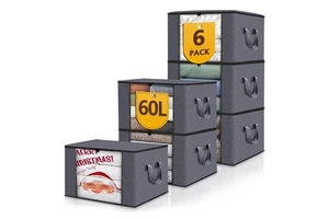 Underbed Storage Containers with Lids Foldable Non-woven Fabric Durable Under Bed Clothes Storage Bins with Handle