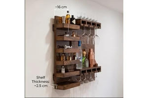 Rustic Wood Wall Shelf 5 Tier Hanging Storage Rack For Wine Glasses And Bottles