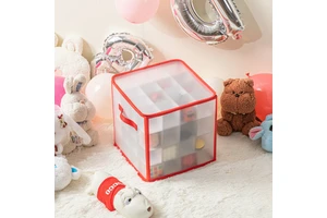 Multi Layer Holiday Ornament Storage Box with Adjustable Dividers and Secure Lid for Christmas Decorations