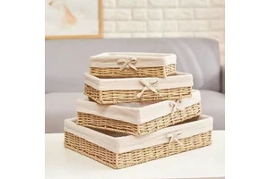 Desktop Storage Basket Woven Basket with Lining Bread Storage Bookshelf Storage