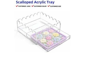 Transparent Scalloped Acrylic Tray Drawer Polished Finish Multifunction Storage Box Kitchen Desk Living Room Use Modern Food