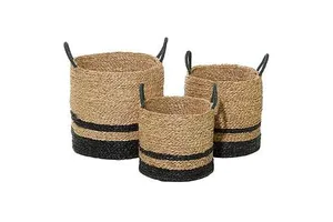 Sustainable Handmade Natural Rattan Jute Yarn Storage Basket Set Circle Shape Modern Multi Use Woven Organizer for Home Decor