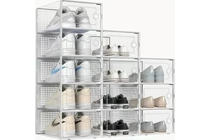 Double-frame Transparent Polypropylene (PP) Foldable Covered Shoe Box Space-Saving Stackable Dormitory Storage Organizer Modern