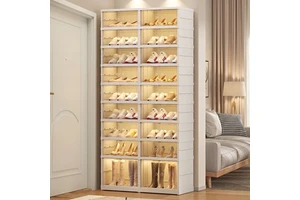 36 Pairs Clear Transparent Rectangle Injection Molded Office Organizer Foldable Plastic Shoe Storage Box & Rack Cabinet