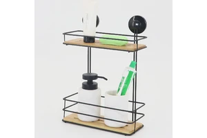 Metal Wall Mounted Corner Shower Caddy with Suction Cups Dual Tier Bathroom Storage Rack