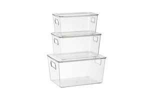 Kitchen Food Storage Box With Lid Clear PET Fridge Organizer Set With Handles Stackable Storage Organizer Containers