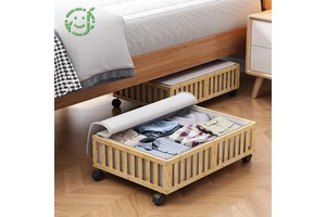 JQ Sturdy Bamboo Rolling Under Bed Storage Organizer Drawer Bamboo Under Bed Storage Containers Underbed Organizer With Wheels