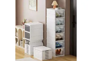 Plastic Folding Shoe Box Transparent Shoe Storage Cabinet Dustproof Organizer Stackable Shoe Rack No Assembly Storage Cabinet