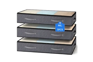 Heavy Duty 90L Under Bed Storage Container with Clear PVC Top Sturdy Handles for Home Organization