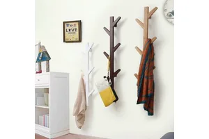 Bamboo Modern Unique Space-Saving Wall-Mounted Hat Rack Hanger Over 120 Lbs Goods for Hanging Coats
