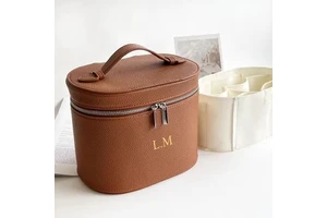Custom logo Makeup Case Removable Compartment Toiletry Bag Travel Organizer PU Leather Cosmetic Bag with Divider and Handle