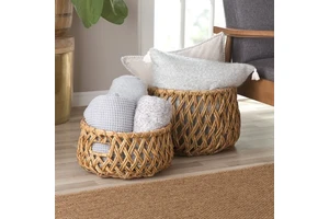 Vietnam Handicraft Sustainable Woven Water Hyacinth & Seagrass Folding Storage Basket-Eco-Friendly Multi-Purpose