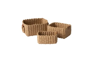 Paper Rope Storage Bins Braiding Storage Baskets Wicker Rattan Rectangular Storage Woven Baskets with Handle