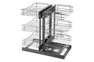 6-Shelf 3-Tier Blind Corner Pull-Out Organizer Chrome Kitchen Cabinet Basket Premium Model D0100HRS6B6
