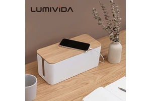 32x13.5x12.7cm Medium Cable Management Box With Bamboo Cover For Power Strip Desk Wire Organization Home Office Desktop Storage