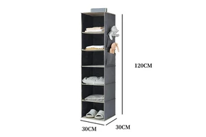 HSO41 Six Layer Fabric Storage Hanging Bag Foldable Wardrobe Clothes Drawer Organizer Closet Hanging Shelf Pouch Wholesale