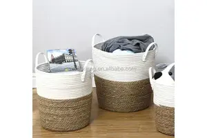 Nordic Style Cotton Rope and Water Hyacinth Woven Laundry Basket Storage