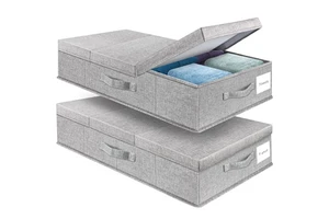 Large Under Bed Storage Organizer Box With Handle Foldable Sturdy Underbed Storage Containers Bin With Lids Storage Box