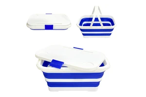 NEW Rubber Folding Basket With Table Top Lid Portable Washing Basin Bucket Tub Camping Travel Storage Container Compact Laundry