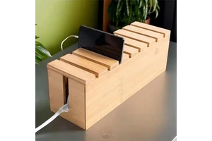 Bamboo Cable Management Box Desk Floor Area Wire Extension Cord Hider Storage Designed for Tidying Cable Storage