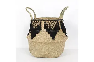 2022 Best Selling Foldable Storage Basket Woven Rattan Seagrass DHT Handicrafts Foldable Straw Cloth Pot Storage Box Kitchen