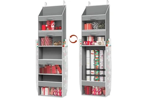 Christmas 5-Layer Wall-Mounted Hanging Organizer Bag Classic Durable Fabric Multifunction Storage