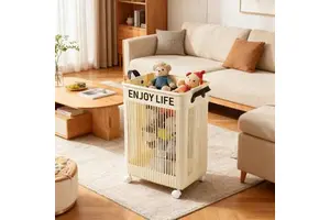 PP Plastic Foldable Large Capacity 48L/58L Dirty Clothes Basket For Home Use Bathroom Clothing Organizer With Wheels And Handles