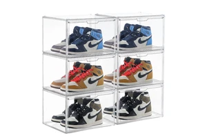 Customized Transparent Stackable Shoe Box Storage Plastic Magnetic Shoe Crate Display Case Clear Sneaker Shoe Box