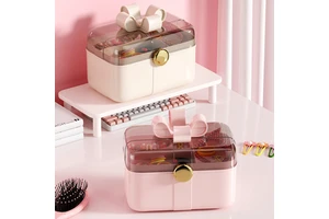Xinhang Desktop Cosmetic Storage Box Large Capacity Desktop Storage Box Cute Plastic Hair Accessory Storage Box with Lid