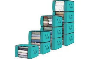 Clothes Storage ,Foldable Thick Fabric Blanket Storage Bags, Storage Container for Organizing Bedroom Closet