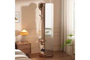 US Stock Full Length Mirror Stand Coat Rack Solid Wood Floor Mirror Swivel 360 Degree Mid-Century Framed Design GT-CYJ035