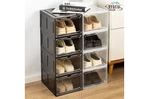 Haogle Modern Design Stackable Storage Box Cabinet Foldable Plastic Shoes Box For Shoes Transparent Display Shoe Case